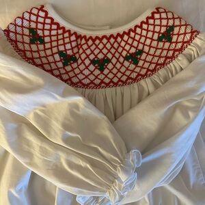 White Dress with Holly Embroidered Collar